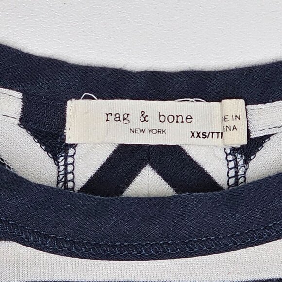 Rag & Bone Striped Stretch Split-Back Crewneck Tee-Shirt Top White Navy Size XXS - Picture 6 of 12